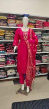 Dark Pink Embroidered Suit with Golden Dupatta – Festive & Wedding Wear