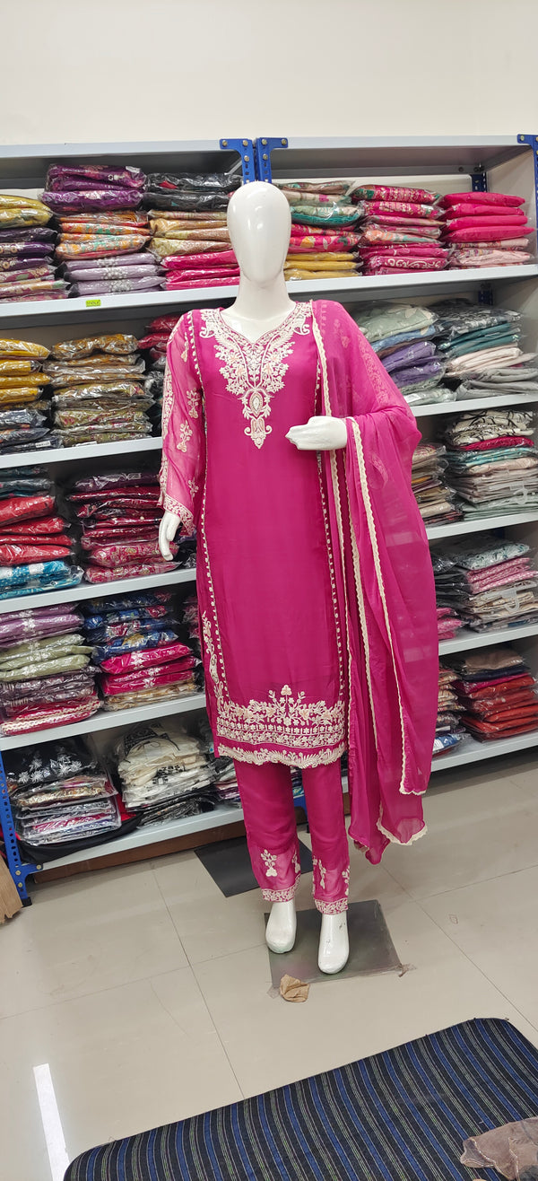 Hot Pink Embroidered Suit with Dupatta – Elegant Party & Festive Wear