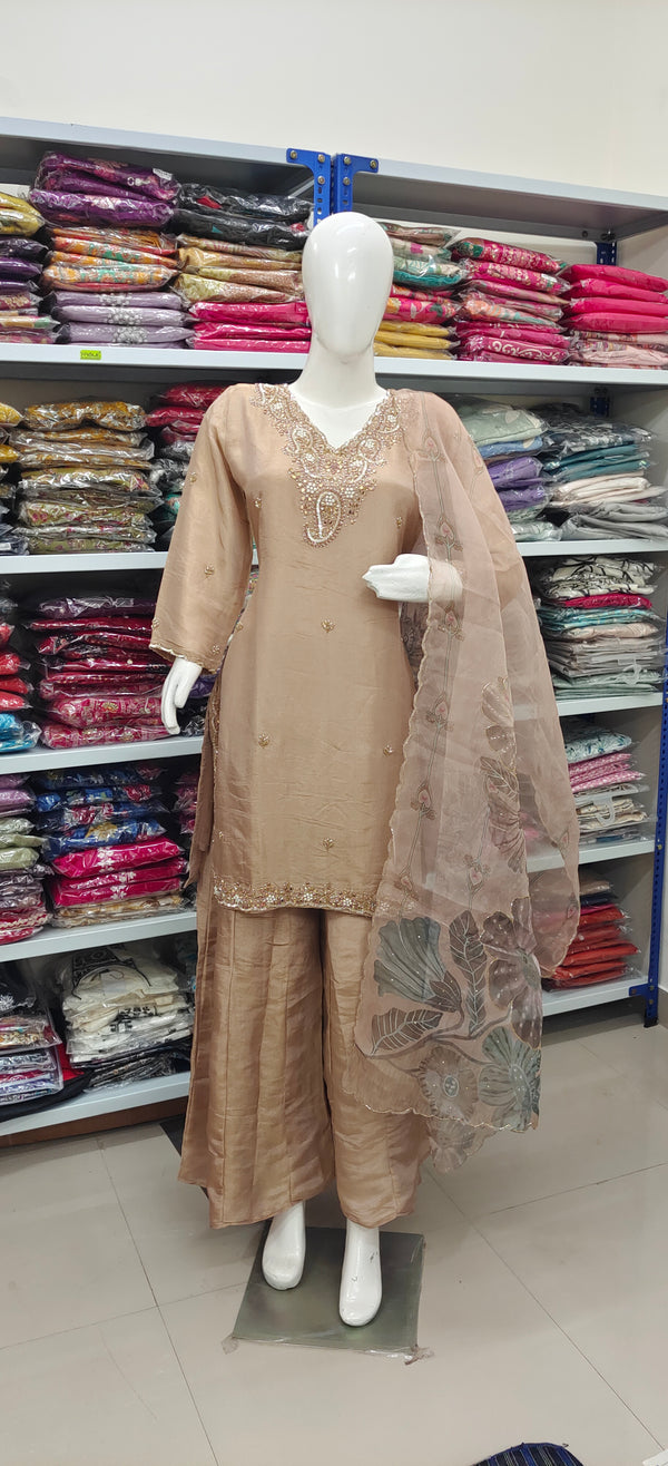 Beige Embroidered Suit with Dupatta – Elegant Party & Festive Wear