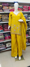Bright Yellow Embroidered Palazzo Suit with Dupatta – Festive & Party Wear