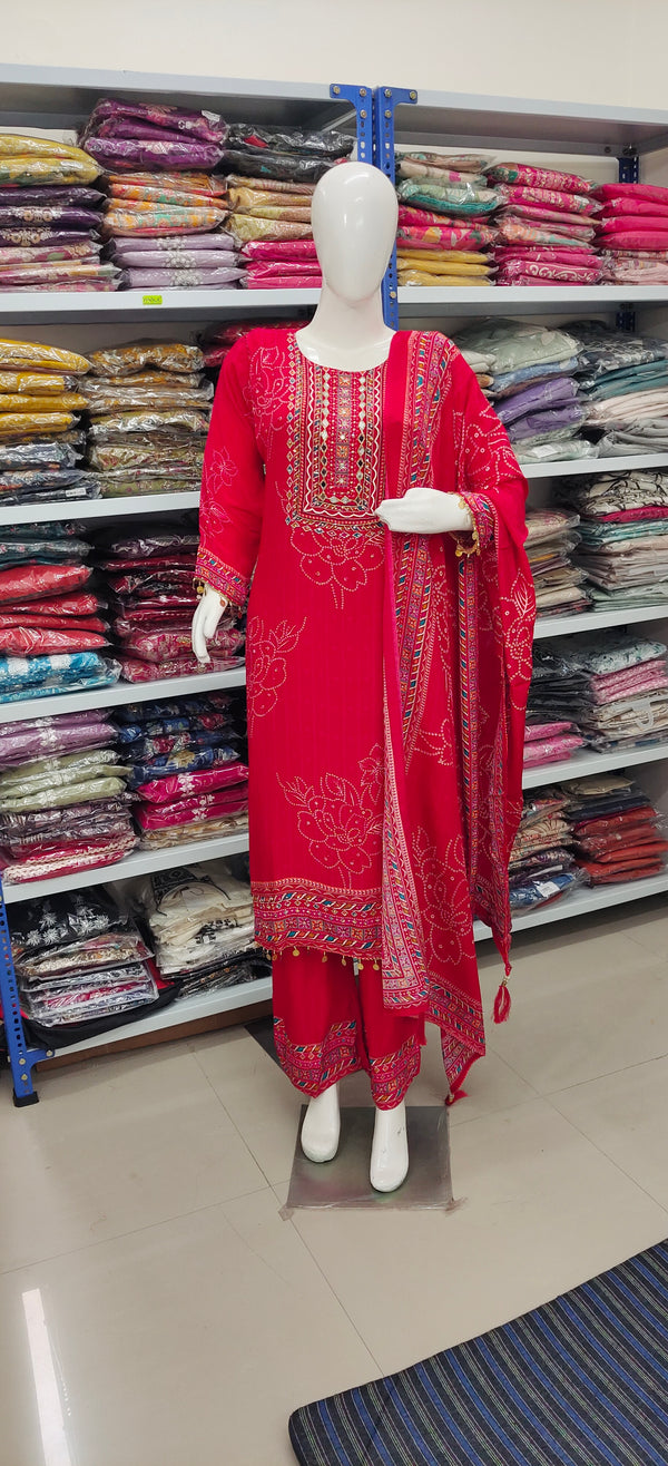 Red Embroidered Suit Set with Dupatta – Festive & Party Wear