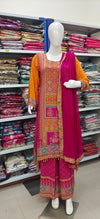 Orange & Magenta Contrast Printed Suit Set with Dupatta – Festive & Party Wear