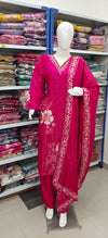 Fuchsia Pink Embroidered Kurta Set with Dupatta
