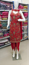 Red Embroidered Designer Suit with Pearl Detailing