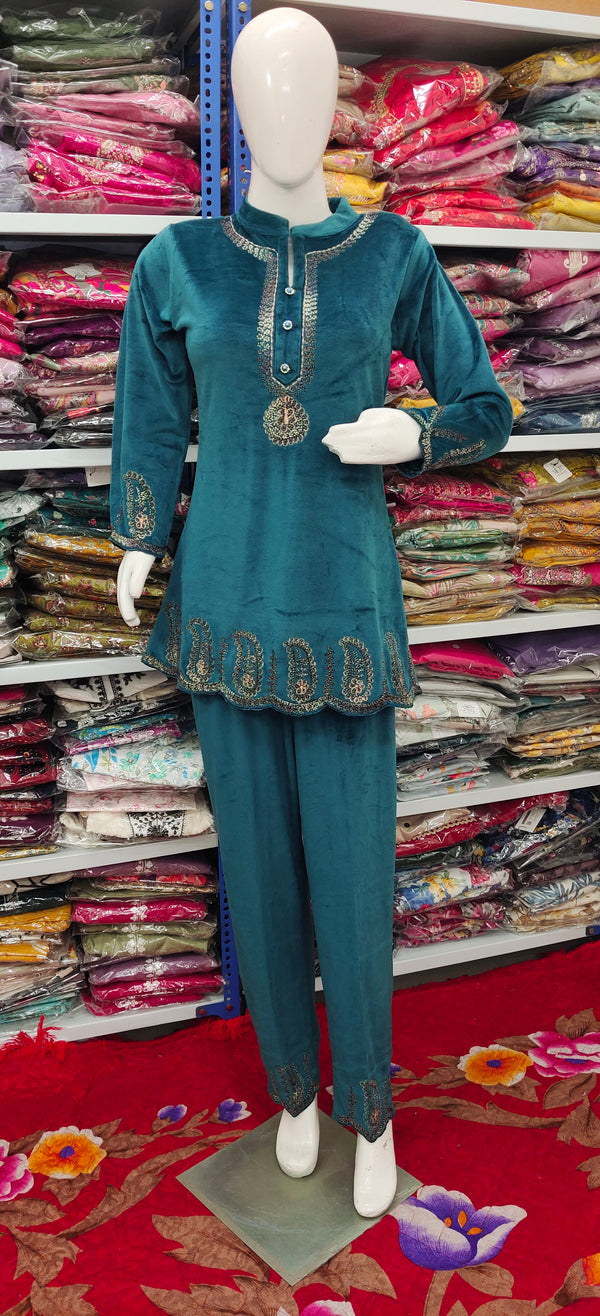 Winter Cord Set | Turquoise Grace Embroidered Co-ord