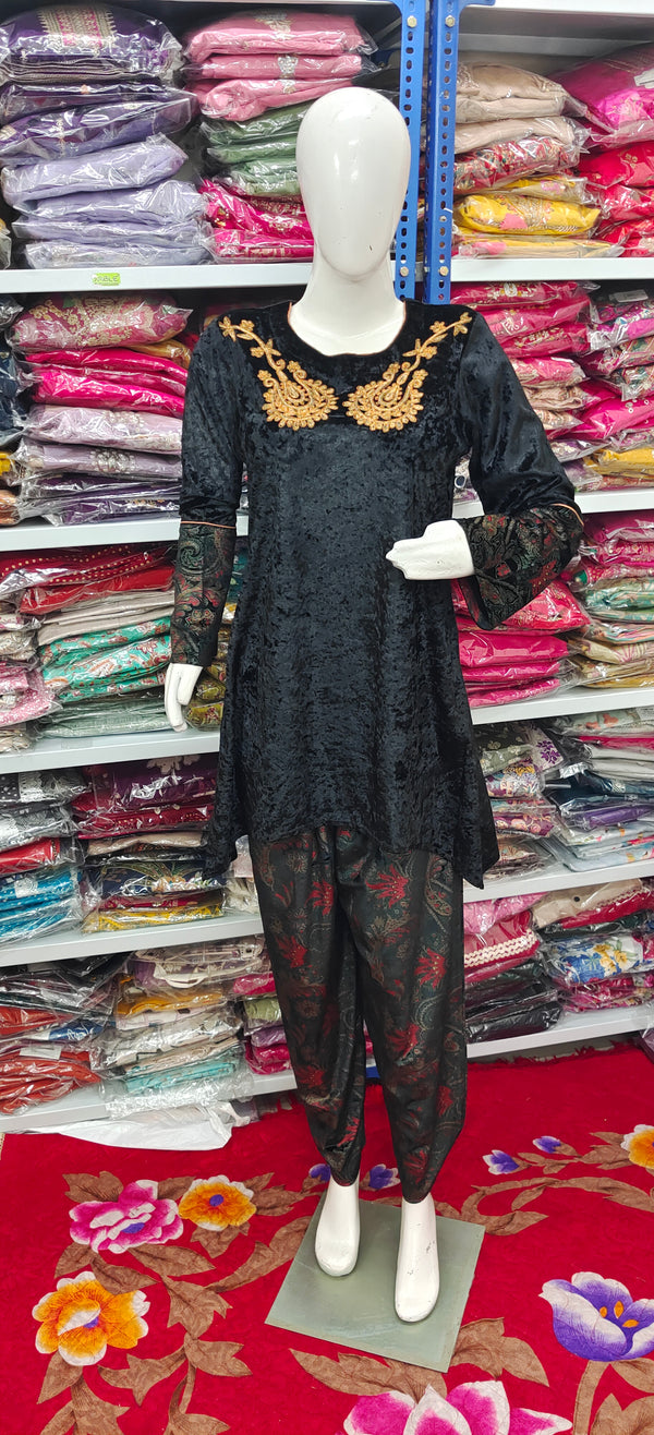 Velvet Dhoti Co-ord Set | Black & Gold Heritage Winter Edition