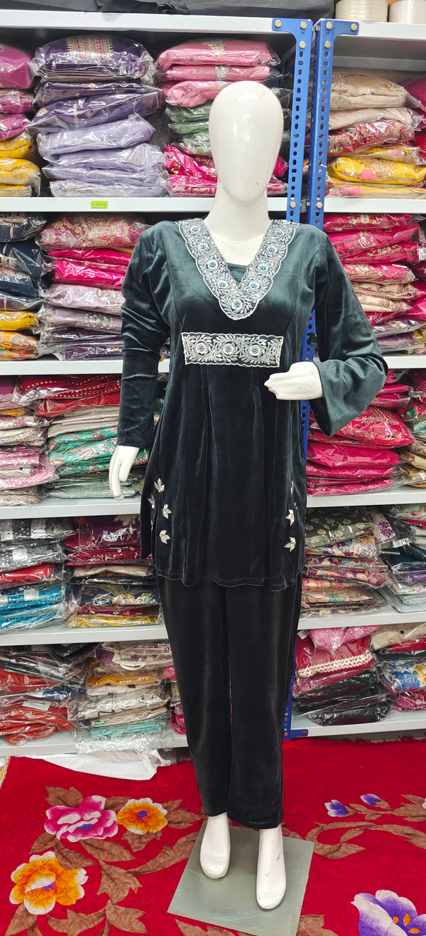 Winter Cord Set | Velvet Noir Embroidered Co-ord