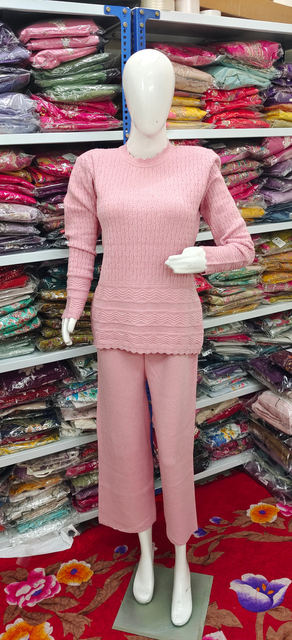 Winter Cozy Knit Co-ord Set | Soft Blush Pink Cable Pattern