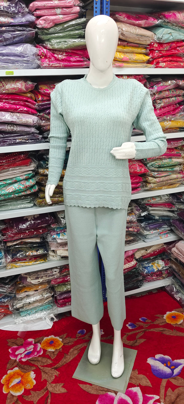 Winter Cozy Knit Co-ord Set | Soft Mint Green Cable Pattern
