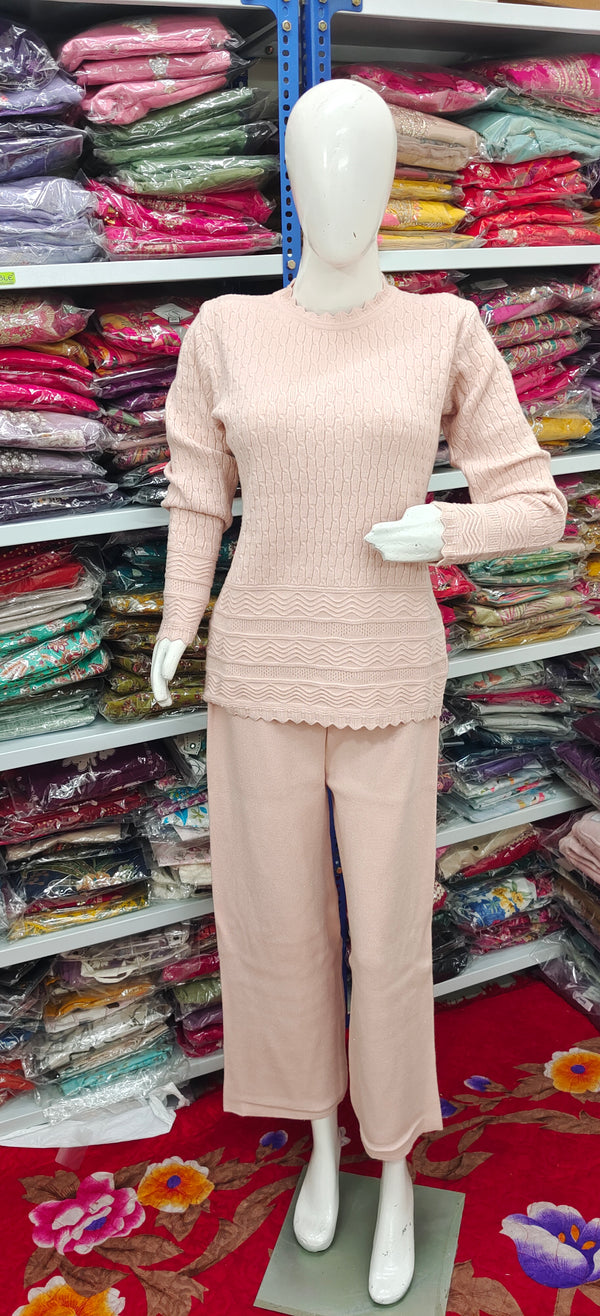 Winter Cozy Knit Co-ord Set | Peach Pink Cable Knit Design