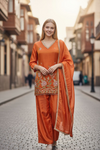 Orange Embroidered Palazzo Suit with Dupatta – Festive & Party Wear