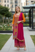 Orange & Magenta Contrast Printed Suit Set with Dupatta – Festive & Party Wear
