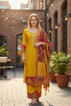 Mustard Yellow & Red Printed Suit Set with Dupatta – Festive & Ethnic Wear