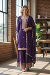 Deep Purple Embroidered Palazzo Suit Set with Dupatta – Festive & Wedding Wear