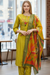 Olive Green Embroidered Kurta Set with Printed Dupatta