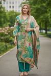 Beige & Green Tropical Printed Kurta Set with Dupatta