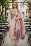 Blush Pink Paisley Printed Cotton Suit Set with Elegant Dupatta