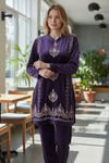 Royal Velvet Embroidered Winter Suit Set | Deep Purple Luxury Collection
