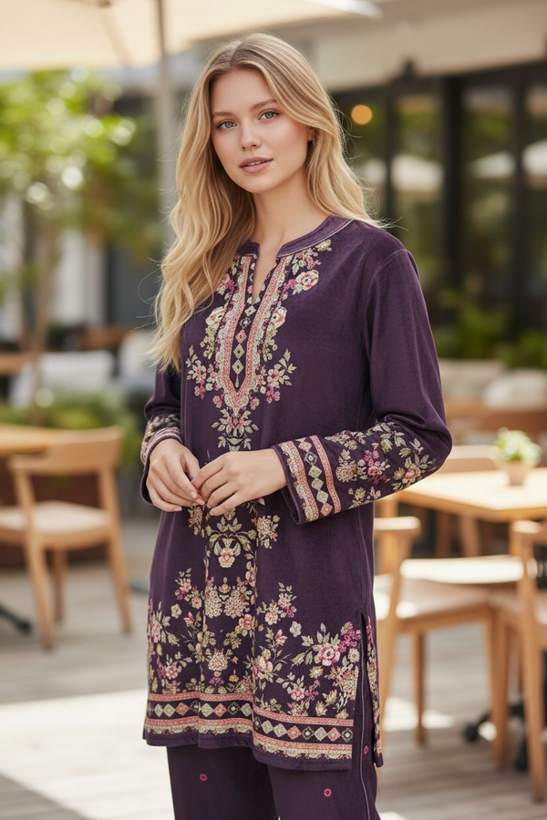 Winter Cord Set | Plum Blossom Embroidered Co-ord