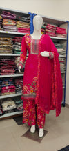 Rani Pink Floral Printed Suit Set with Dupatta – Festive & Party Wear