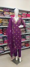 Plum Purple Embroidered Suit Set with Dupatta – Festive & Party Wear
