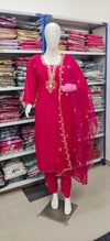 Rani Pink Embroidered Suit Set with Dupatta – Festive & Party Wear