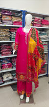 Rani Pink Suit Set with Multicolor Printed Dupatta – Festive & Casual Wear