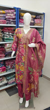 Wine Pink Floral Printed Suit Set with Dupatta – Elegant Festive Wear