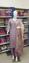 Lavender Embroidered Suit Set with Printed Dupatta – Elegant Festive Wear