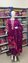 Purple Floral Embroidered Suit Set with Dupatta – Festive & Party Wear