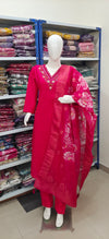 Rose Pink Embroidered Kurta Set with Floral Dupatta