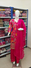 Vibrant Pink Floral Printed Kurta Set with Dupatta