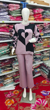 Winter Heart Pattern Knitted Co-Ord Set | Pink & Black Cozy Loungewear