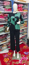 Winter Knit Co-Ord Set – Cozy Love Edition (Green & Black Heart Pattern)