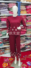 Winter Cozy Loungewear with Floral Detailing | Maroon Knitted Co-Ord Set