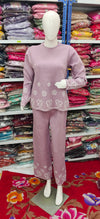 Winter Cozy Lavender Knit Set | Floral Embroidered Two-Piece Loungewear