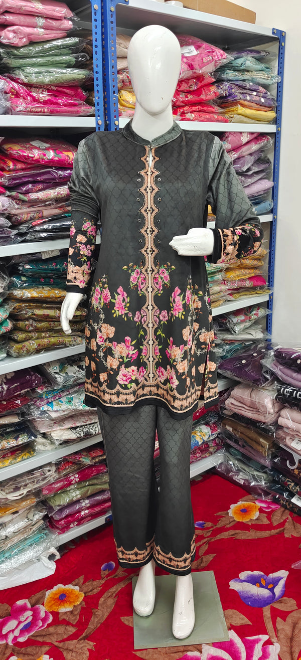 Winter Cord Set | Charcoal Bloom Embroidered Co-ord