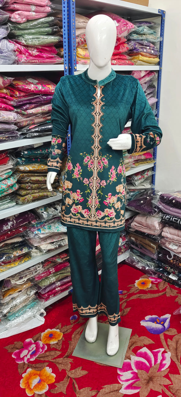 Winter Cord Set | Emerald Bloom Embroidered Co-ord
