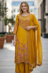 Mustard Yellow Floral Embroidered Suit Set with Dupatta – Festive & Party Wear