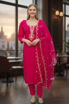 Rani Pink Embroidered Suit Set with Dupatta – Festive & Party Wear