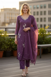 Purple Embroidered Suit Set with Dupatta – Elegant Festive Wear