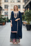 Navy Blue Embroidered Palazzo Suit Set with Dupatta – Festive & Wedding Wear