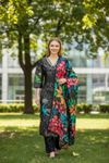 Black Floral Printed Suit Set with Colorful Dupatta – Elegant Party Wear