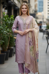 Lavender Embroidered Suit Set with Printed Dupatta – Elegant Festive Wear
