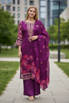 Purple Floral Embroidered Suit Set with Dupatta – Festive & Party Wear
