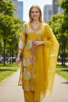 Mustard Yellow Tree Print Kurta Set with Dupatta