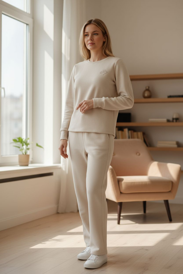 Winter Cozy Lounge Co-ord Set | Cream Beige Minimal Edition