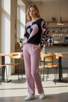 Winter Heart Pattern Knitted Co-Ord Set | Pink & Black Cozy Loungewear