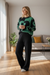 Winter Knit Co-Ord Set – Cozy Love Edition (Green & Black Heart Pattern)
