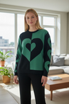 Winter Knit Co-Ord Set – Cozy Love Edition (Green & Black Heart Pattern)